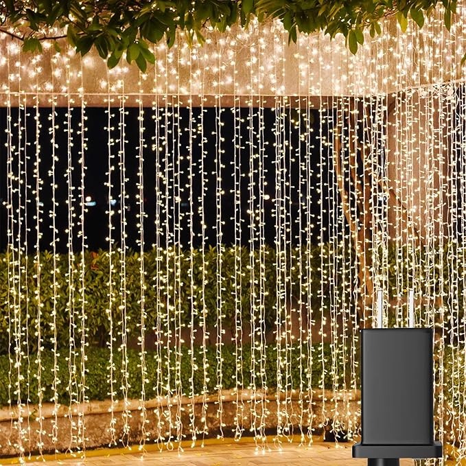 Solhice LED Curtain Lights Outdoor 20ft x10ft, 600 LED Plug in Hanging String Lights Indoor Bedroom, Twinkle Light Backdrop for Outside Wedding Decor, Warm White (Not Connectable)