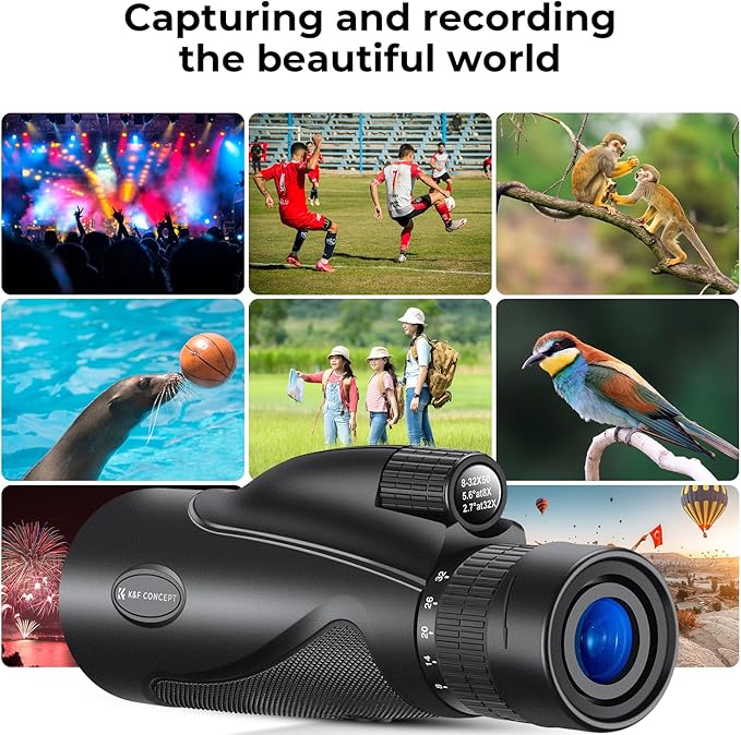 K&F Concept 8-32X50 Zoom Monocular - High Power Dual Focus Prism Compact Monoculars for Kids Adults, with Phone Adapter, Low Light Night Vision, FMC Lens for Bird Watching Hunting Travel Camping Starg