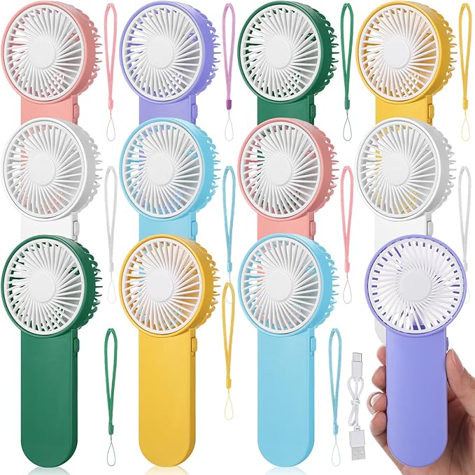 Sumind 12 Pcs Small Personal Portable Fan Mini Handheld Bulk 1 Speed Electric Cute Battery Powered for Neck Lash Makeup Women Men Travel Camping Indoor Outdoor Summer (Colorful)