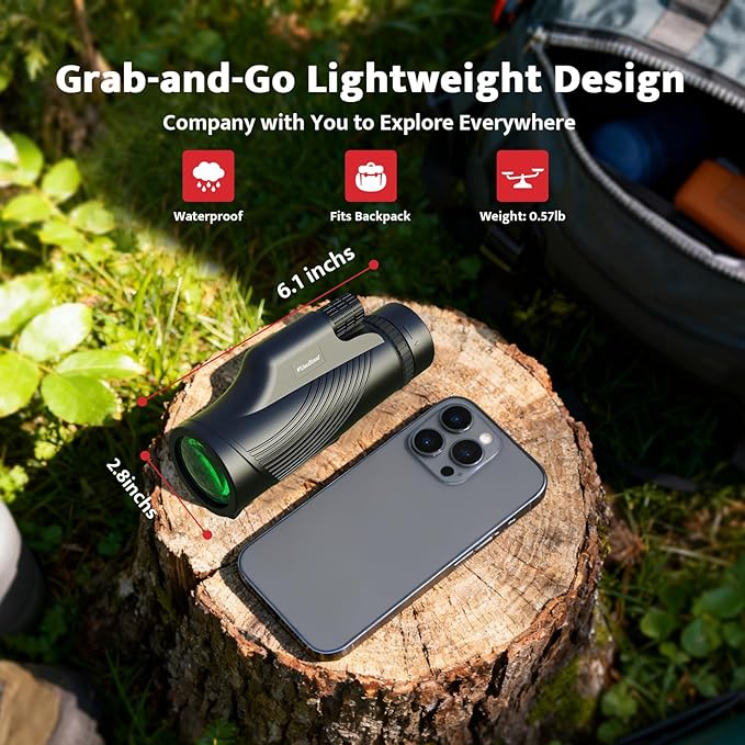 Monocular Telescope, 10x42 Monoculars for Adults, Usogood Compact Portable Waterproof Monocular with Hand Strap, Lightweight Handheld Pocket Telescope for Bird Watching
