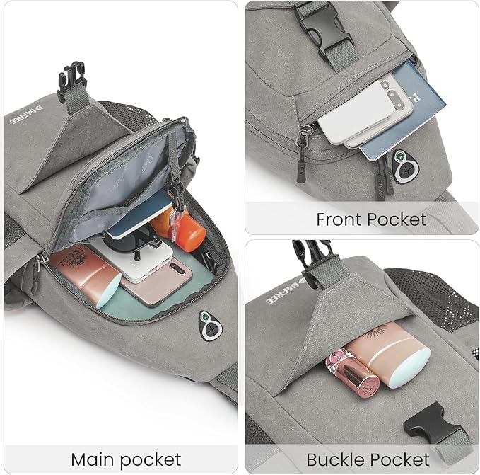 G4Free Canvas Sling Bag Crossbody Backpack with USB Charging Port & RFID Blocking, Hiking Daypack Chest Bag for Women Men