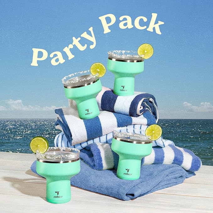 REDUCE Saltini 16oz Cocktail Tumbler - Insulated Margarita Tumbler with Lid - Keeps Drinks Cold for 10 Hours-360 Sippable Martini Glass Alternative-Shatterproof Perfect for Parties- Saltwater - 4 Pack