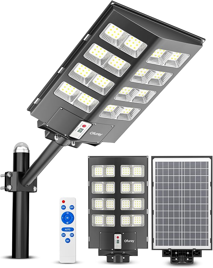 Ofuray Solar Street Lights Outdoor,Solar Security Flood Lights Parking Lot Lights Commercial Dusk to Dawn, 6500k Waterproof Led with Remote Control Motion for Street,Court,Barn (Of-2600W 268000Lm)
