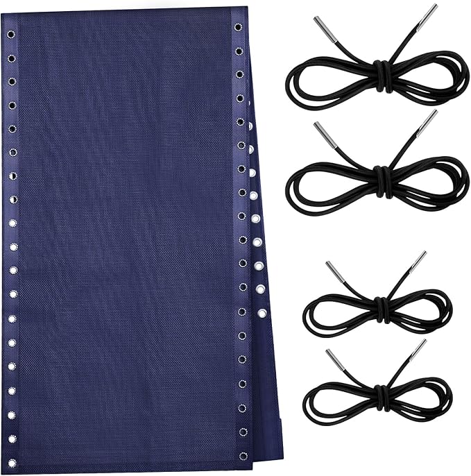 Queekay Chair Replacement Fabric with 4 Bungee Cord Lounge Chair Cloth Mesh Repair Kit for Patio Recliner Outdoor Lawn Pool(63 x 17 Inch,Blue)