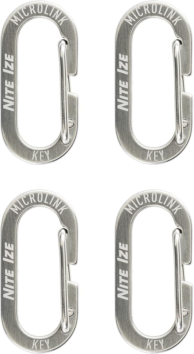 Nite IZE MicroLink Carabiner, Stainless Steel Mini Key Rings for Keys Fobs MultiTools and More, 4 Pack