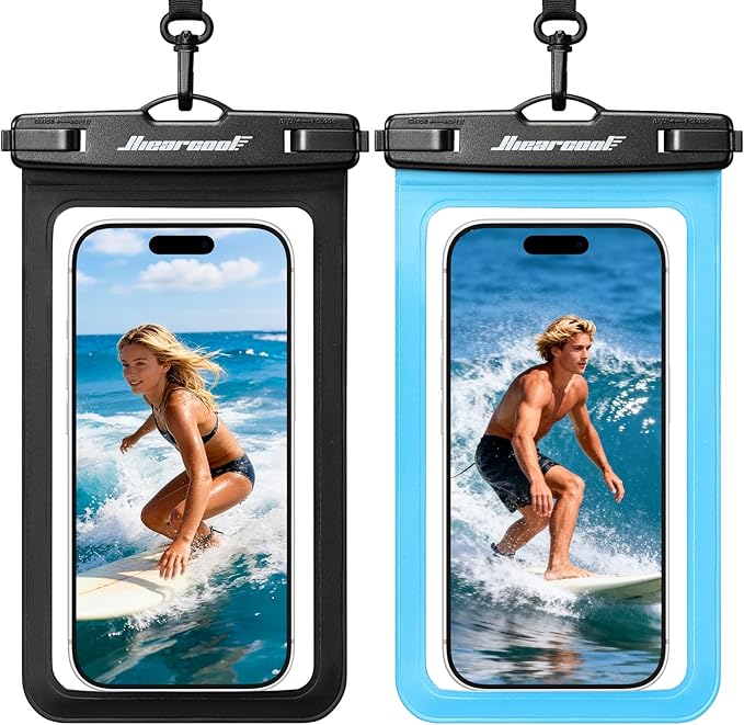 Hiearcool Universal Waterproof Case, Waterproof Phone Pouch Compatible for iPhone 17 16 15 14 13 Pro Max XS Plus Samsung Galaxy S22 Cellphone Up to 8.9", IPX8 Cellphone Beach Bag for Travel - 2 Pack