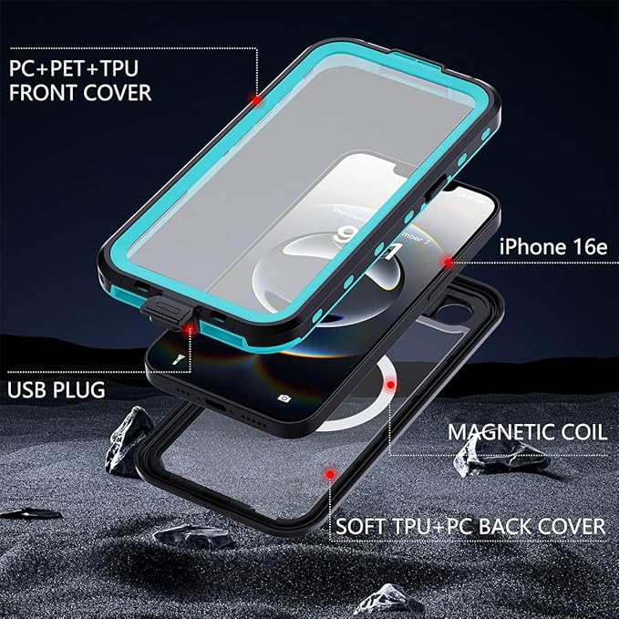 AICase for iPhone 17e/iPhone 16e Case Waterproof with MagSafe Snowproof,Dustproof and Shockproof,IP68 Certified Real 360 Full Body Protection Fully Sealed Underwater Cover for iPhone 17e/16e 6.1"_Blue