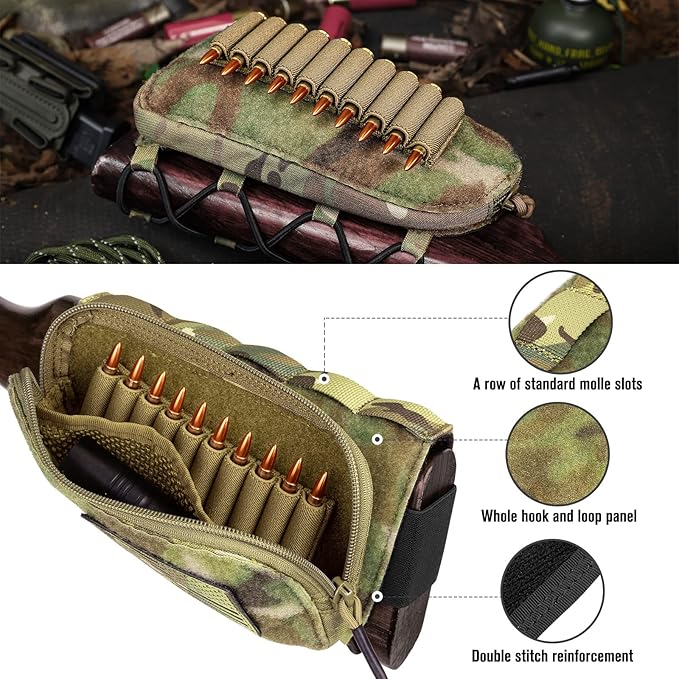 PETAC GEAR Tactical Buttstock Rifle Stock Pack/Adjustable Shell Holder Cheek Rest Pouch for Long Action …