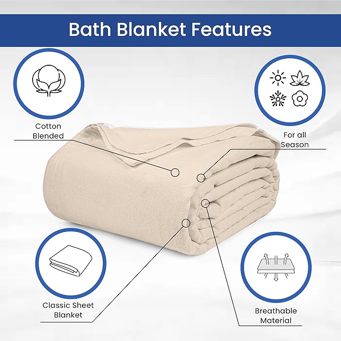 Linteum Textile Cotton Blended Hospital Patient Bath Blanket, Bed Bath Sheet, Twin Blanket Lightweight Sheet Blankets 70x90 in, 1.75 lb. Unbleached [12 Pack]