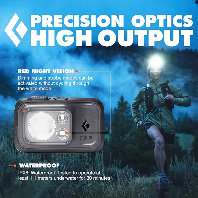 BLACK DIAMOND Spot 400-R Rechargeable Headlamp | 400 Lumens, Dimmable | Micro-USB Charging | Waterproof & Compact | Camping, Hiking, Running | Graphite