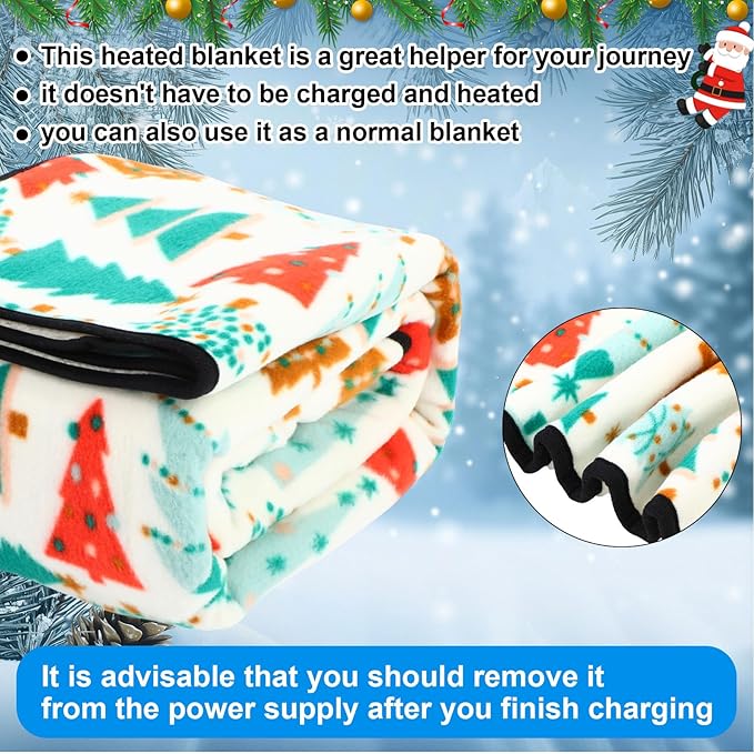 Riakrum 12V Car Heated Blanket for Cold with 2 or 3 Heating Levels 58 x 43 Emergency Winter Adjustable Temperature Electric Blanket Throw Gift Plugs in Car RV Truck SUV(Fresh Color,Christmas Tree)