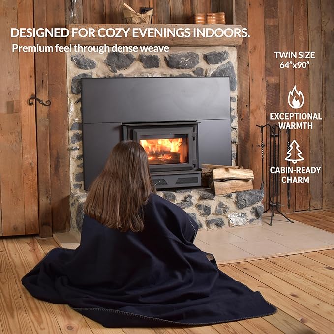 Military Style Wool Blanket – Cushioned, Breathable, Durable, Warm & Washable – Double-Stitched Border – Great for Camping, Outdoor, First Aid, Travel, Car – Fire-Resistant – 64"x90" 4.7lb (Gray)