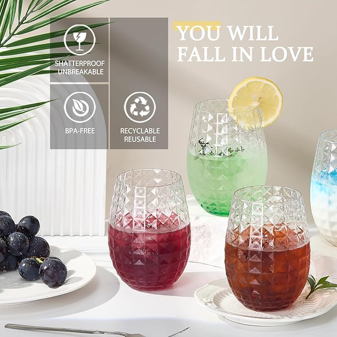 Lueumxc 20 Pack Plastic Wine Glasses, 16Oz Disposable Wine Glasses Unbreakable Clear Plastic Cocktail Glasses Recyclable Shatterproof Reusable Wine Cups