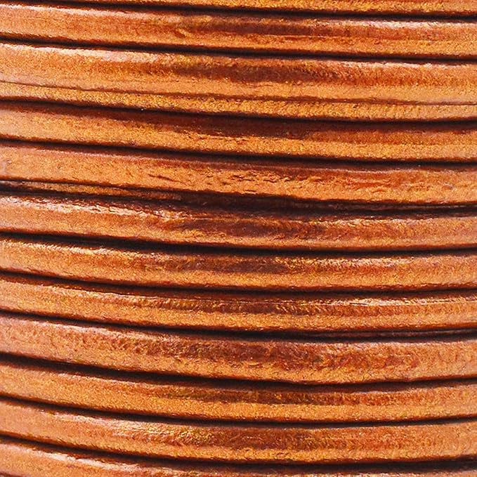 Mandala Crafts Round Genuine Copper Leather Cord for Jewelry Making – 3mm Cowhide Leather Rope String Lace for Kumihimo – 20 Yards Cowhide Craft Cording Spool