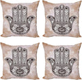 Ambesonne Hamsa Throw Pillow Cushion Case Pack of 4, Grunge Style Mandala with Evil Eye Mystic Eastern Art Oriental, Modern Accent Double-Sided Digital Printing, 16", Brown and Cream