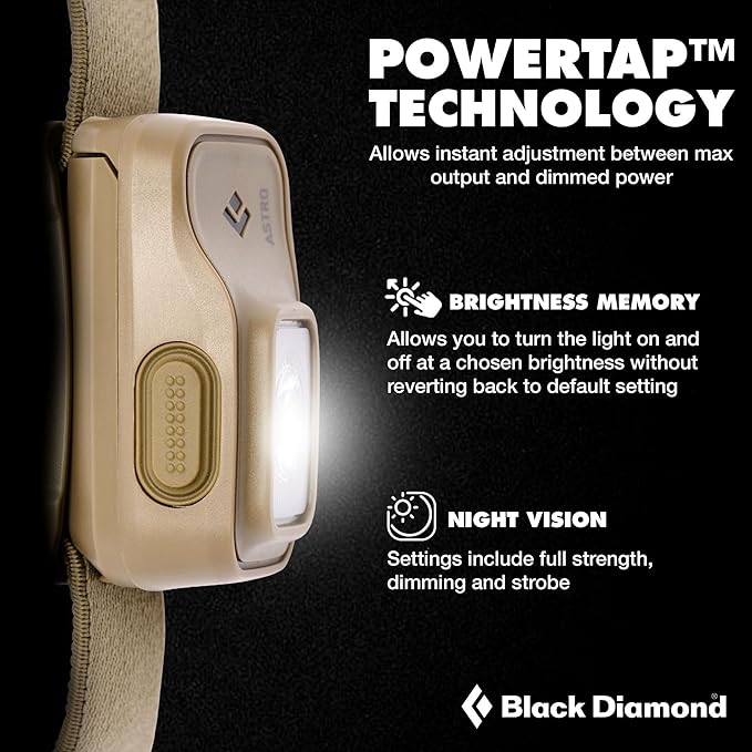 BLACK DIAMOND Astro 300 Headlamp | 300 Lumens Brightness | 3X AAA Battery Operated (Included) | Compact & Lightweight | Ops Dark Tan