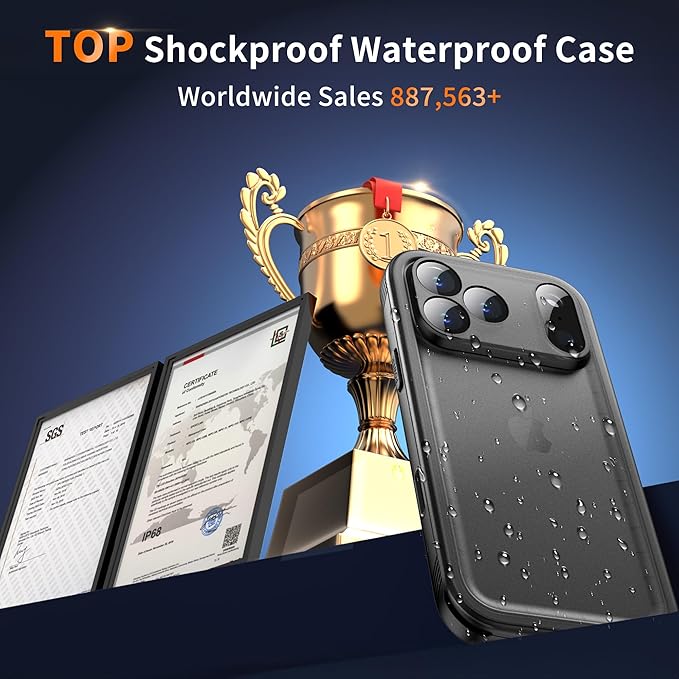 Cozycase TOP Waterproof Case for iPhone 17 Pro Max - Military Heavy Duty 360 Shockproof Full Body with Screen Camera Protector Double IP68 Water Dust Drop Proof Hard Rugged 17PM Front Back Slim Cover