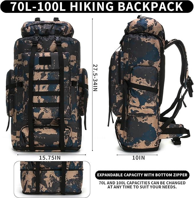 Hiking Backpack for Men 70L/100L Camping Backpack Military Rucksack Molle 3 Days Assault Pack for Climbing | Camping Backpack, 3 Days Assault Pack, for Climbing