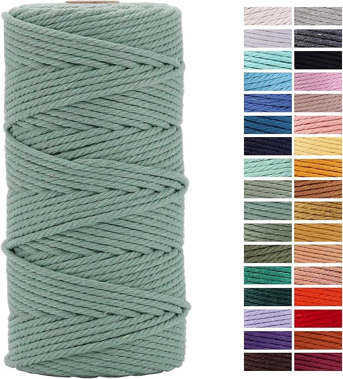 Bluish Green Macrame Cord 3mm x 109Yards,Colored Cotton Rope Craft Cord Colorful Cotton Cord Twine for Wall Hanging Plant Hangers Crafts Knitting Decorative Projects