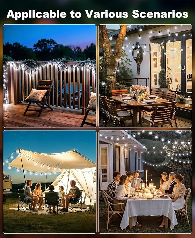 btfarm 4 Pack Solar String Lights Outdoor Waterproof, Each 49 FT 50 LED Solar Powered Patio Light, 8 Lighting Modes Crystal Globe Decoration for Garden Yard Porch Fence Party, Cool White