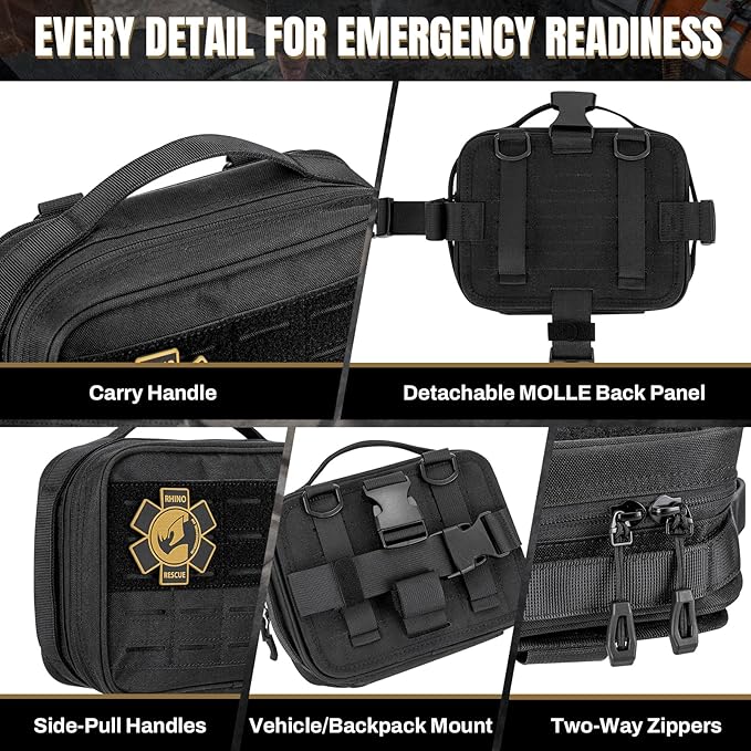 RHINO RESCUE Vehicle IFAK Trauma Kit with C-A-T Tourniquet, Tactical First Aid Kit Molle Pouch Black
