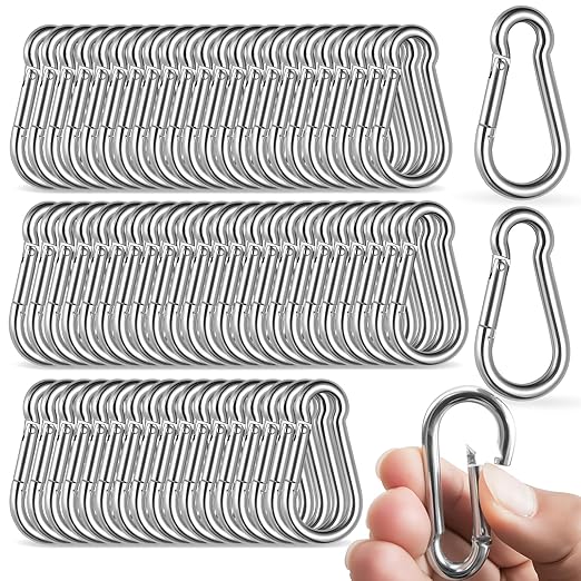 100 Pack M5 Spring Snap Hook Carabiner, Heavy Duty Galvanized Steel Quick Link Carabiner Clip, 200LBS Holding Capacity for Swing Hammock Travel Camping Fishing Hiking Gym Outdoor