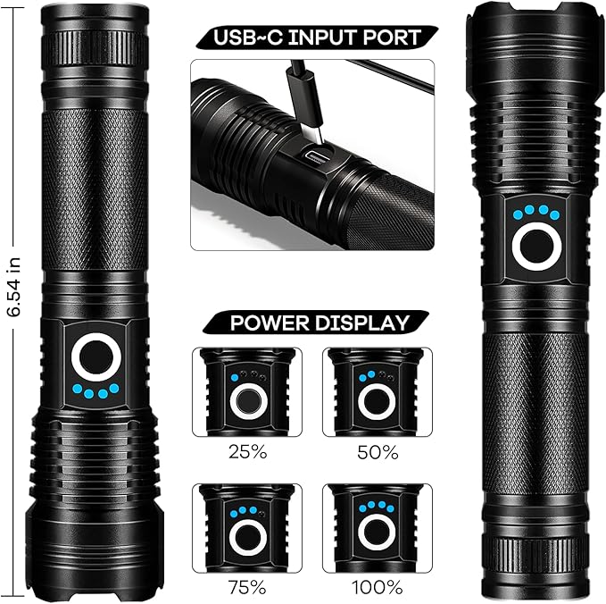 MIXILIN Rechargeable Flashlights High Lumens, 4 Pack 99,000 Lumens Super Bright Led Flashlight with USB Cable & 5 Modes, Handheld Flash Light Waterproof Flashlight for Home Camping