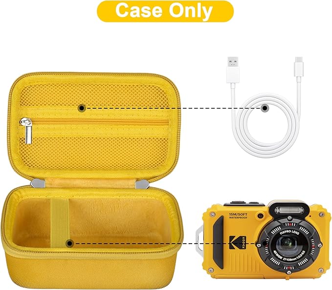 Canboc Carrying Case for Kodak PIXPRO WPZ2 Rugged Waterproof Digital Camera, Underwater Photography Camera Bag, Mesh Pocket fits USB Cable, Battery, Adapter, Yellow (Case Only)