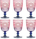 XUWAIDSGN 6Pcs Plastic Vintage Wine Glasses 13.5oz Reusable Embossed Goblet Glasses Pink Blue Gradient Retro Wine Glassware Unbreakable Stemmed Champagne Water Cups for Wine Cocktail Juice Wedding