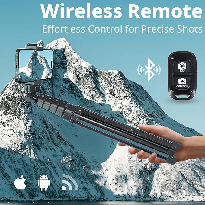 UBeesize 88’’ Flexible Phone Tripod with 14.95’’ Gooseneck, Remote and Phone Holder, Overhead Cell Phone Stand＆Selfie Stick for Video Recording, Compatible with iPhone Android Phone, Camera Black