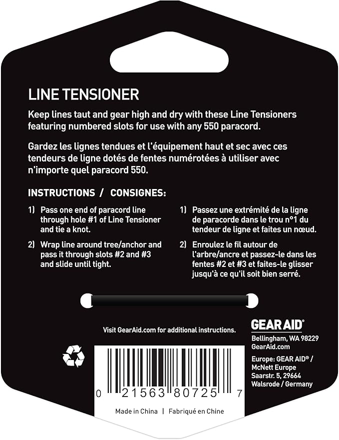 GEAR AID Line Tensioners for Hanging Gear, Tarps, Travel Clothesline and Bear Hangs at Camp, Includes 4 Tensioners for use with 550 Paracord