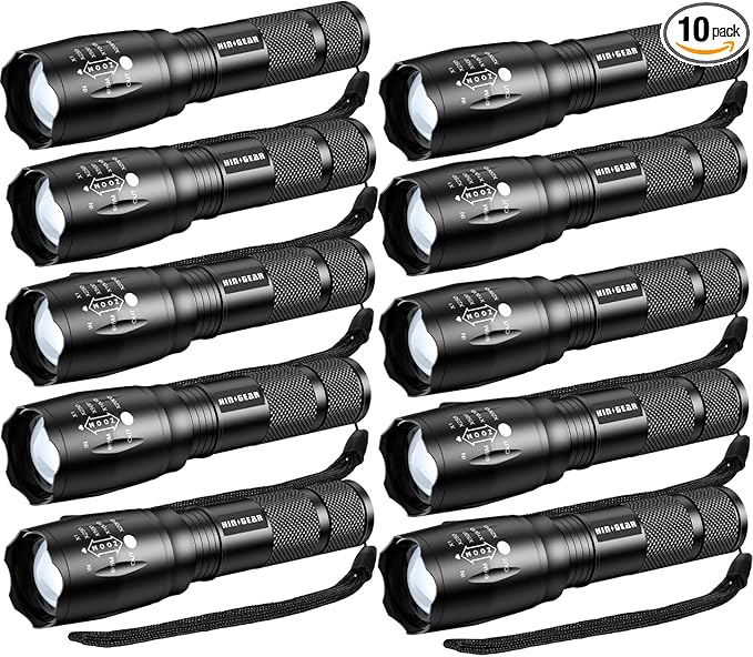 1 Mode Flashlights 10 Pack, Bright Zoomable LED Tactical Flashlight High Lumens, Water Resistant Portable Pocket Flash Light for Emergency, Camping Essentials, Gift - SL2000