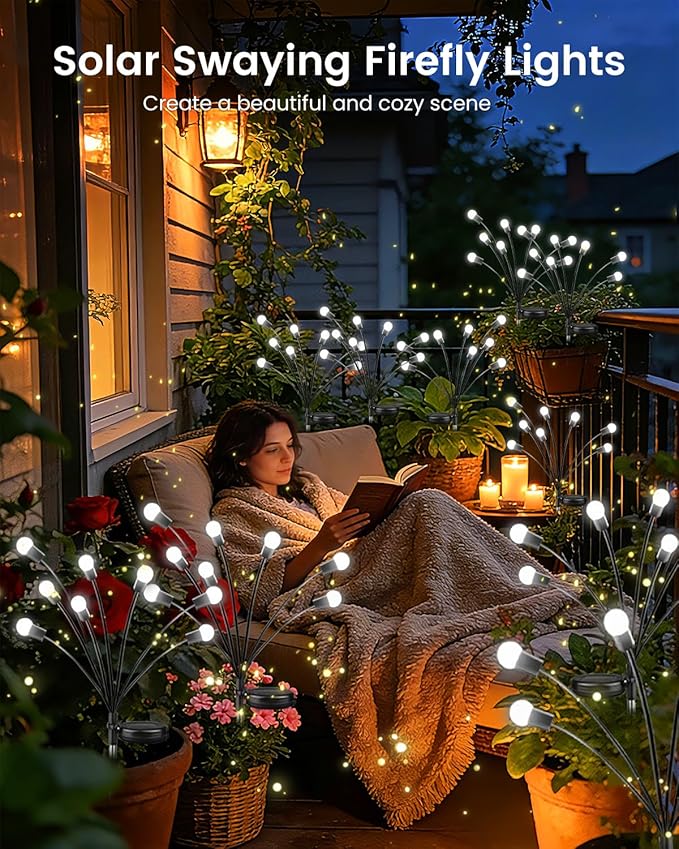 OZS 6 Pack Total 48 LED Solar Firefly Lights Fairy Outdoor - Solar Garden Lights Outdoor, Sway by Wind, Waterproof for Garden Patio Pathway Fairy Decor (Cool White)