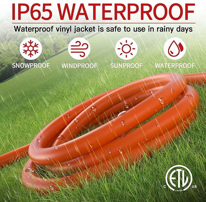 Skrizcable 16/3 50 FT Outdoor Extension Cord Waterproof, Weatherproof & Flame Retardant Orange 3 Prong Power Cord Outside for Lawn & Garden, 13 Amps 1625 Watts 125 VAC 16AWG SJTW, ETL Listed