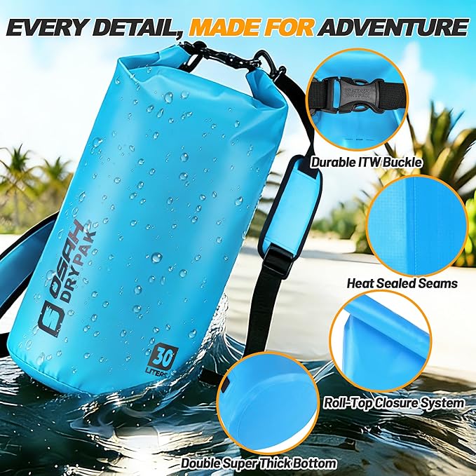 Waterproof Dry Bag, 5L/10L/20L/30L/40L Roll Top Lightweight Storage Backpack with Phone Case for Women & Men, Floating Waterproof Sack for Travel, Swimming, Kayaking, Paddle Board, Camping & Beach