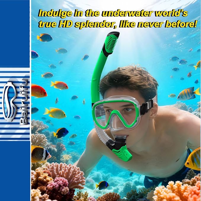 Bairuifu 2-Pack Snorkel Gear for Adults | Enhanced Anti-Fog & Anti-Leak Snorkeling Mask | Breath-Free Dry Snorkel | 180° Panoramic View with Quick-Dry Bags