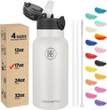 Han's Bottle Kids Water Bottle with Straw Lid - Insulated Stainless Steel Reusable Tumbler for Girls,Boys,Thermo Mug,17oz,White