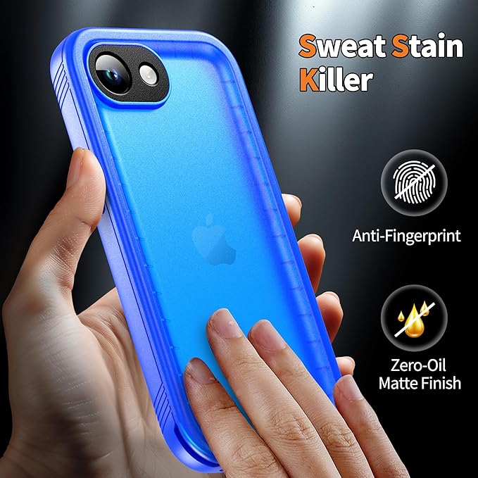 Cozycase TOP Protective Full Body Frosted Blue Case for iPhone 16e/iPhone 17e - Slim Shock Water Proof Protection Construction Builder Unbreakable Double Sided Bumper Armour Rugged Strong 16/17 e Case