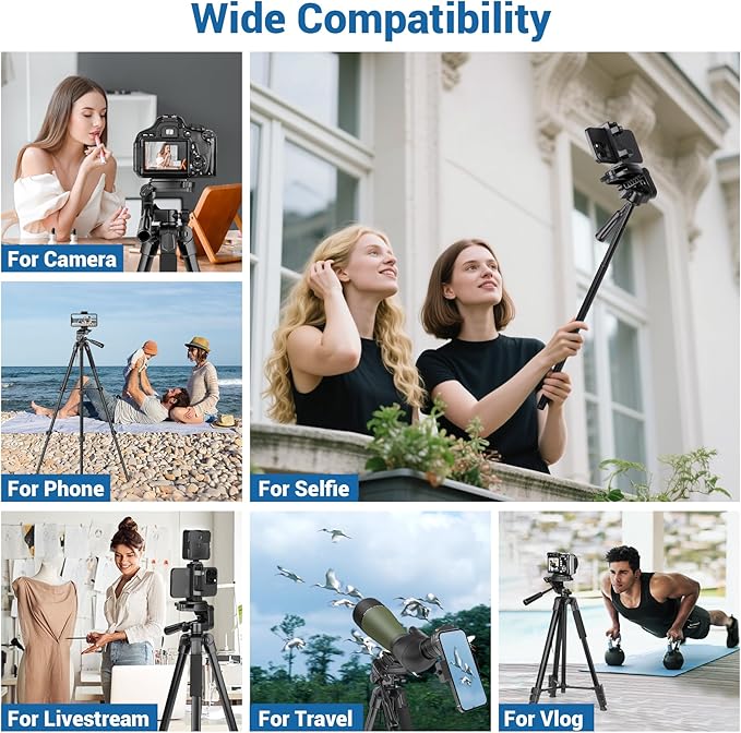 Phone Tripod, 83” Cell Phone Tripod for iPhone, Tall Tripods Selfie Stick with Remote Extendable Phone Holder Stand for Camera Photo Video Recording