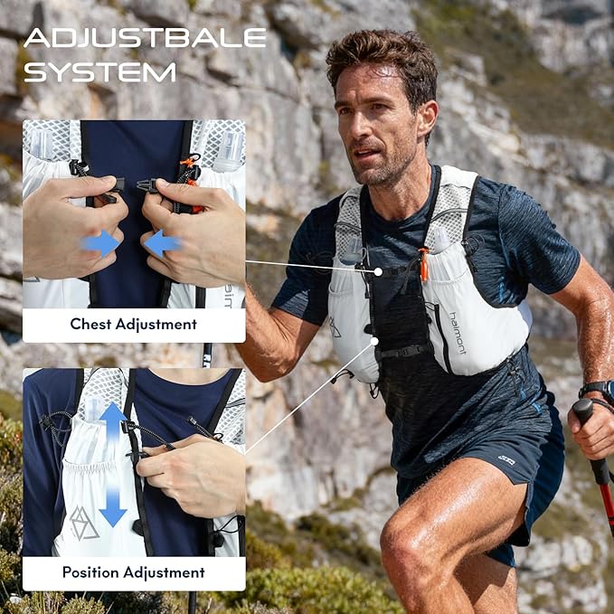 Haimont Running Hydration Vest with Water Bottles for Men Women, Lightweight 10L Hydrated Vest Pack for Trail Running, Hiking