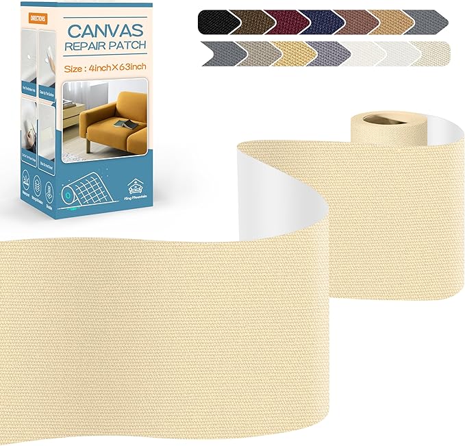 KING MOUNTAIN Canvas Repair Tape,Outdoor Gear Patch, 4×63 Inches,Waterproof,Self-Adhesive for Repairing Boat Covers,Sun Shades,Sofas,Tents,Lounge Chairs,Awnings (Beige2.0)
