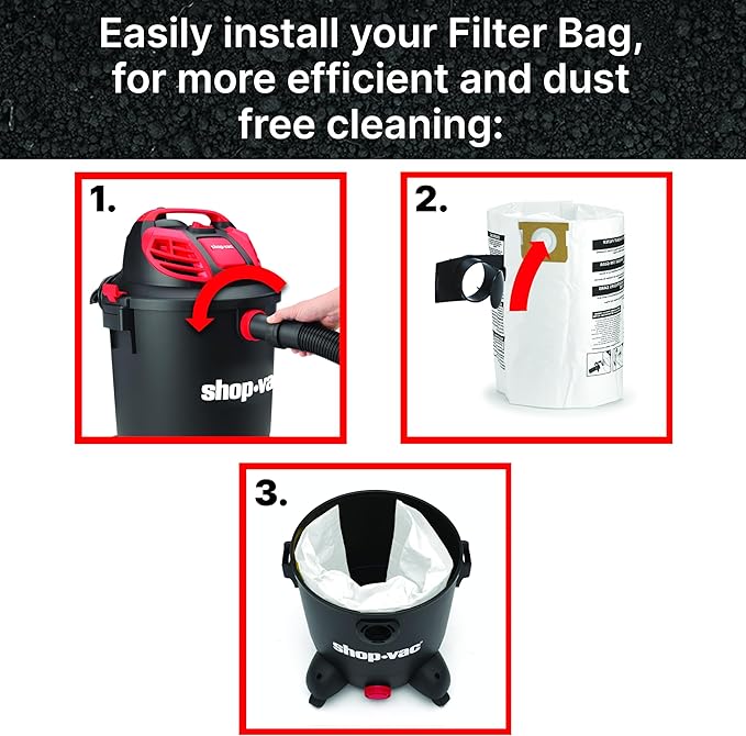 Shop-Vac 9066233 Disposable Filter Bags, Fits 10-14 Gallon Vacs, For Dry Pick-Up Only, Non-Hazardous Materials, 3 count (Pack of 5)