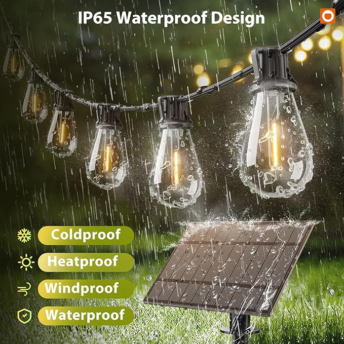 addlon 54FT(48FT+6) Solar String Lights Outdoor Waterproof with USB Port & Remote Control Solar Patio Lights for Outside Solar Powered with 16 LED Dimmable Bulbs for Porch Garden Deck Halloween