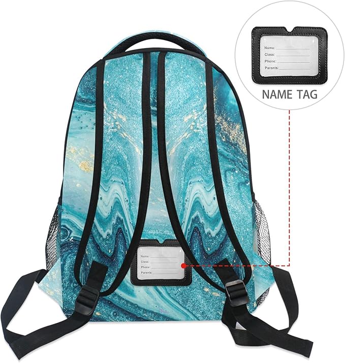 Wamika Kids Backpack Turquoise Blue Marble Tie Dye School Backpacks Boys Girls Preschool Book Bag
