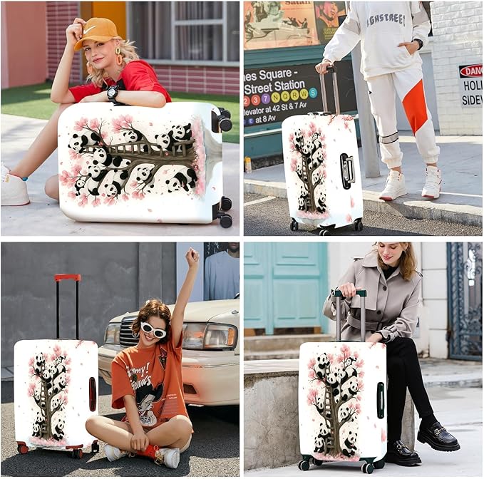 ANNA QUEEN Panda Luggage Cover, Cute Panda Tree Suitcase Protector, Stretchable Washable Travel Cover for 24-26 Inch Luggage