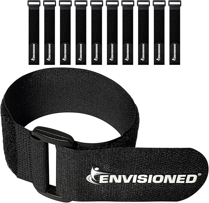 Reusable Cinch Straps 1.5" x 15" - 10 Pack, Multipurpose Strong Gripping, Quality Hook and Loop Securing Straps (Black)