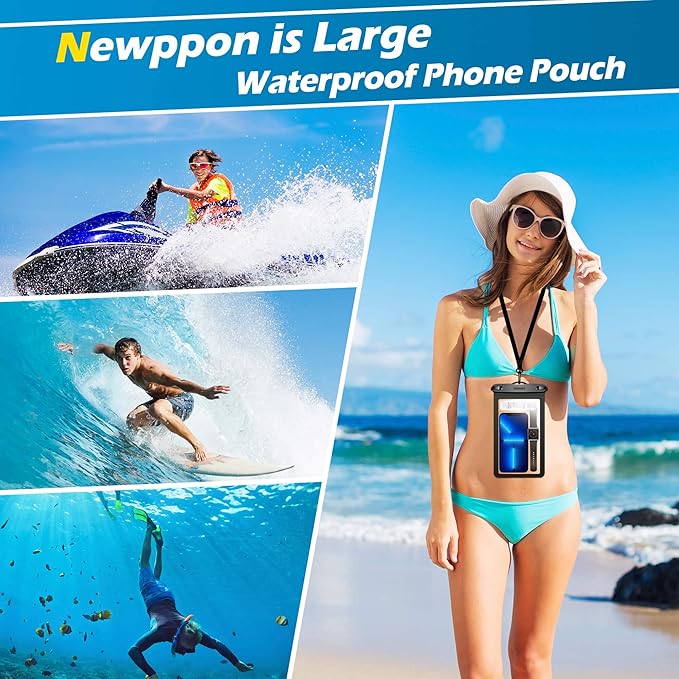 10.5" XL Large Waterproof Phone Pouch - 2 Pack Underwater Clear Cellphone Holder - Universal Water-Resistant Dry Bag Case with Neck Lanyard for iPhone Samsung Galaxy for Beach Swimming Pool