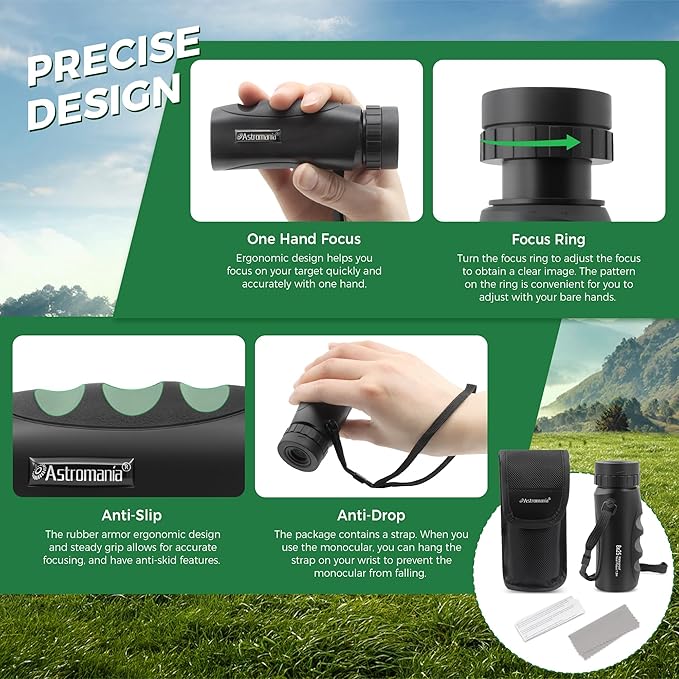 Astromania 8x25 Monocular for Adults, Compact Outdoor Accessory with Multi-Coated Optics BAK7 Prism & Twist-Up Eyecup, Waterproof & Fogproof Ideal for Bird Watching Hunting Sport and Wildlife Viewing