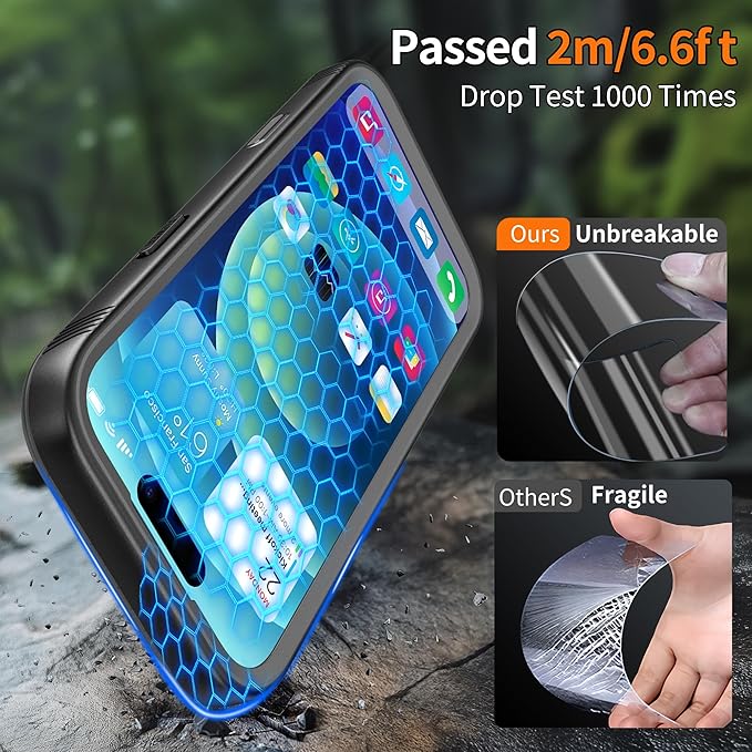 Cozycase for iPhone 16 Plus Case Waterproof - 360 Heavy Duty with Screen/Camera Protector Shockproof IP68 Underwater Dustproof Water Dust Shock Proof Full Body/Front and Back Case Black/Frosted Clear
