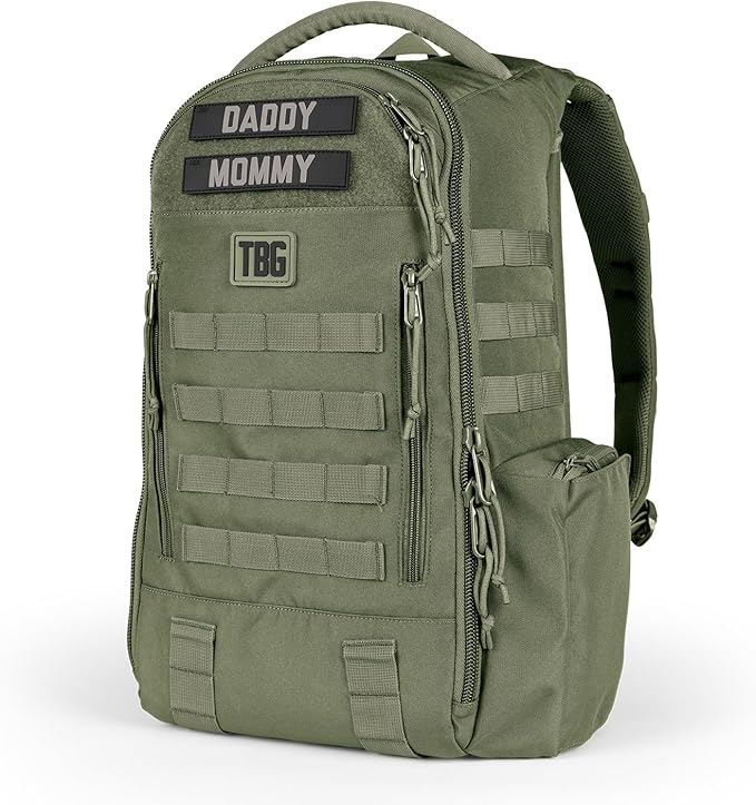 Tactical Baby Gear Daypack Tactical Diaper Bag Backpack for Dads - MOLLE compatible, Built-in Changing Mat, Stroller Straps (Ranger Green 4th Gen)
